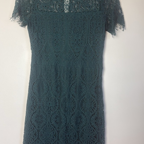 Dark Green Elegant High Neck Short Sleeves Lace Cocktail Party Dress Size S - Picture 6 of 11
